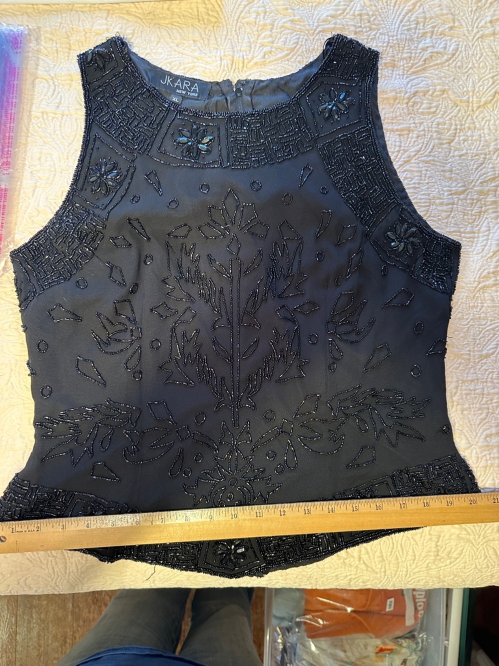 J Kara Black Beaded Sleeveless beaded Evening Top - Picture 11 of 11